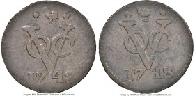 Dutch Colony. United East India Company Mint Error - Struck with Two Reverse Dies Duit 1748 VF30 Brown NGC, KM131. West Friesland issue. "VOC" Obverse...