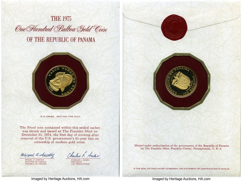 Republic gold Proof "500th Anniversary of the Birth of Balboa" 100 Balboa 1975-F...
