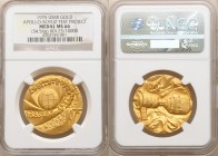 USSR gold "Apollo-Soyuz" 1 Ounce Medal 1975 MS66 NGC, KM-Unl. No. 00123/10000. 32mm. 34.56gm. By I. Postol. Plain edge. A visually stunning gold medal...