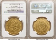 Philip V gold 8 Escudos 1734 S-PA XF Details (Mount Removed, Scratches) NGC, Seville mint, KM346.2, Fr-233. A pale, yellow-gold example of this popula...