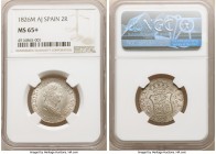 Ferdinand VII 2 Reales 1826 M-AJ MS65+ NGC, Madrid mint, KM460.2. Of appreciable and superior quality, boasting steely surfaces radiating in full mint...