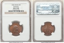 Isabel II 4 Maravedis 1846-Aqueduct MS67 Red and Brown NGC, Segovia mint, KM530.3. Crisp strike with reflective blue tinged sheen to fields. 

HID09...