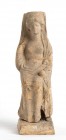 STATUETTA DI DEA ASSISA IN TRONO
 Magna Grecia o Sicilia, IV - III secolo a.C.; alt. cm 22 (con il basamento di cm 2); Elegante statuina in terracott...