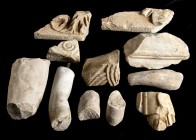 GRUPPO DI UNDICI REPERTI MARMOREI ROMANI E BIZANTINI
 I - VII secolo d.C.; alt. max cm 27 - min cm 5,5; Composto da frammenti statuari, decorativi e ...