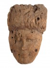 GRANDE MASCHERA LIGNEA DI SARCOFAGO EGIZIO
 Fine del Terzo Periodo Intermedio, ca. 800 - 664 a.C.; alt. cm 29; Maschera egizia funeraria in legno car...