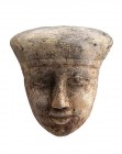MASCHERA LIGNEA DI SARCOFAGO EGIZIO
 Periodo Tardo, ca. 664 – 332 a.C.; alt. cm 14; alt. cm 24 (con base); Maschera egizia funeraria in legno stuccat...