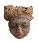 MASCHERA LIGNEA DI SARCOFAGO EGIZIO
 Periodo Tardo, ca. 664 – 332 a.C.; alt. cm 13,5; alt. cm 22,5 (con base); Maschera egizia funeraria in legno dip...