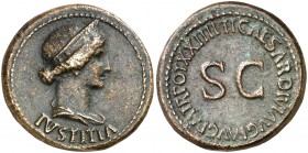 (22-23 d.C.). Livia. Dupondio. (Spink 1739) (Co. 4) (RIC. 46, de Tiberio). Reproducción moderna. 16,31 g. MBC+.