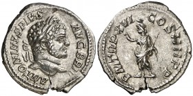 (213 d.C.). Caracalla. Denario. (Spink 6829) (S. 211) (RIC. 208). Grieta radial. 2,54 g. EBC-.