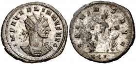 (274 d.C.). Aureliano. Antoniniano. (Spink 11572 var) (Co. 154) (RIC. 364). Conserva parte del platedo original. 4,46 g. EBC-/MBC+.