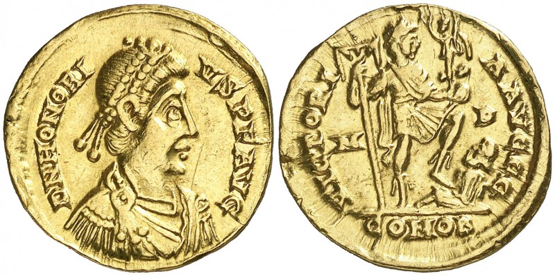 (395-402 d.C.). Honorio. Mediolanum. Sólido. (Spink 20916) (Co. 44) (RIC. 1206d)...