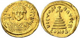 Tiberio II, Constantino (578-582). Constantinopla. Sólido. (Ratto 919 var) (S. 422). Golpecitos. 4,45 g. MBC/MBC+.