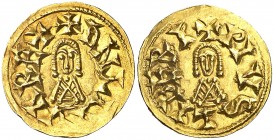 Liuva II (601-603). Eliberri (Granada). Triente. (CNV. 134.1) (R.Pliego 162c, mismo ejemplar). Muy rara. 1,44 g. EBC-.
