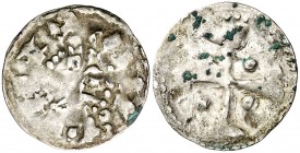 Comtat de Barcelona. Ramón Berenguer III (1096-1131). Barcelona. Diner. (Cru.V.S. 31) (Cru.C.G. 1839). Rara. 0,71 g. MBC-.