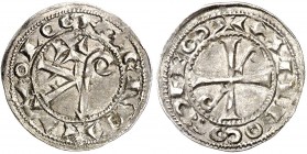 Comtat de Tolosa. Alfons Jordà (1112-1148). Tolosa. Diner. (D. 1226) (P.A. 3688). La leyenda de anverso empieza a las 6h del reloj. Bella. Escasa así....