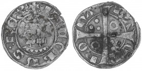 Jaume II (1291-1327). Barcelona. Diner. (Cru.V.S. 346.1) (Cru.C.G. 2161a). Letras A y U góticas en anverso y latinas en reverso. Oxidaciones. 1 g. (MB...