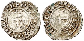 Jaume II de Mallorca (1276-1285/1298-1311). Mallorca. Diner. (Cru.V.S. 542) (Cru.C.G. 2508). Cospel irregular. 0,66 g. (MBC-).
