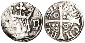 Ferran II (1479-1516). Barcelona. 1/4 de croat. (Cru.V.S. 1144.3) (Cru.C.G. 3080b) (AC. 27). Grieta. 0,69 g. (MBC-).