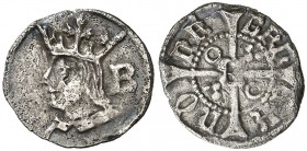 Ferran II (1479-1516). Barcelona. 1/4 de croat. (Cru.V.S. 1150.1 var) (Badia falta) (Cru.C.G. 3082b var). Ex Colección Ègara 26/04/2017, nº 554. Muy r...