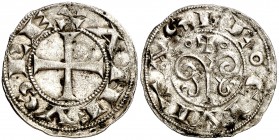 Alfonso VII (1126-1157). León. Dinero. (AB. 45 var) (M.M. A7:18.11, mismo ejemplar). Atractiva. Muy rara. 1,05 g. MBC+.