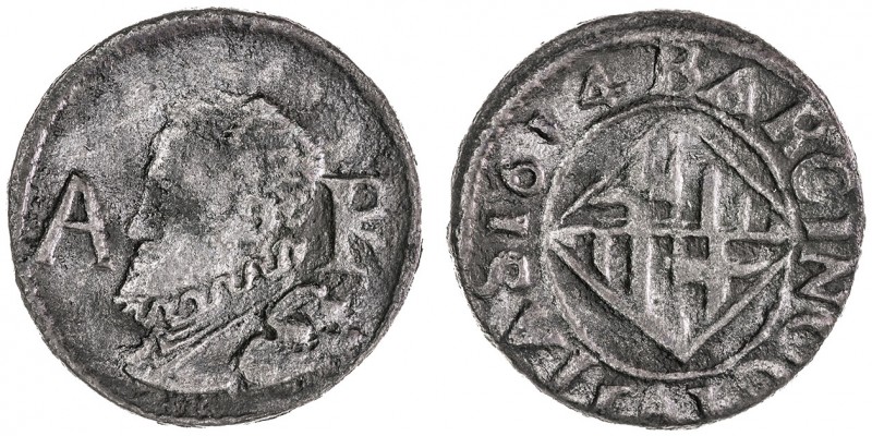 1614. Felipe III. Barcelona. 1 ardit. (AC. 25) (Cru.C.G. 4345b). 1,92 g. MBC-.