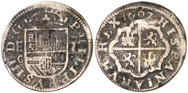 1607. Felipe III. Segovia. C. 1 real. (AC. 516). Escasa. 2,73 g. BC.