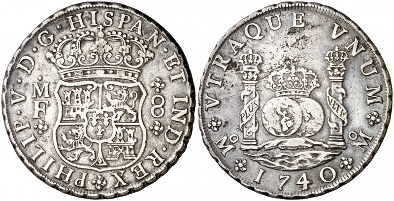 1740. Felipe V. México. MF. 8 reales. (AC. 1456). Columnario. Leves corrosiones....