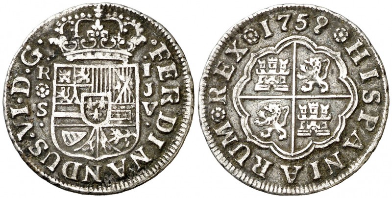 1759. Fernando VI. Sevilla. JV. 1 real. (AC. 241). 2,77 g. MBC-/MBC.