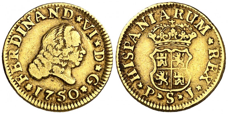 1750. Fernando VI. Sevilla. PJ. 1/2 escudo. (AC. 573). 1,75 g. MBC-.