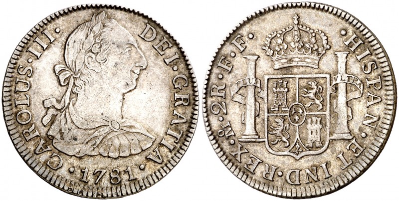 1781. Carlos III. México. FF. 2 reales. (AC. 670). 6,74 g. MBC/MBC+.