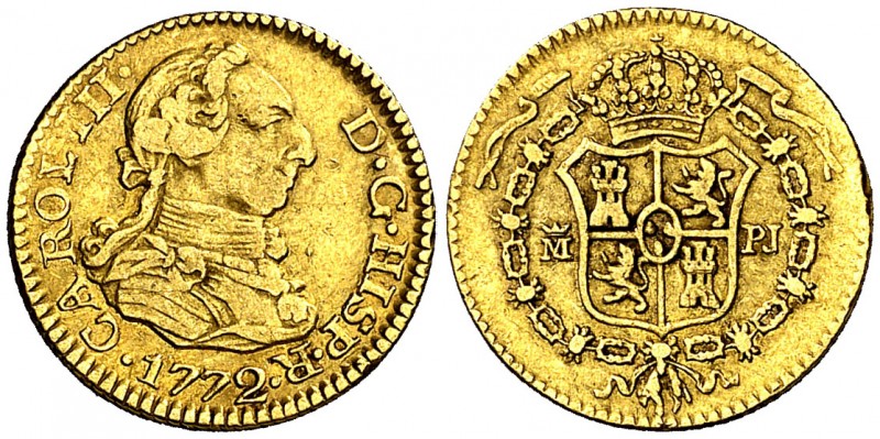 1772. Carlos III. Madrid. PJ. 1/2 escudo. (AC. 1256). 1,73 g. MBC.