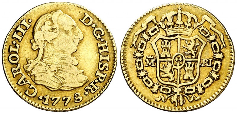 1778. Carlos III. Madrid. PJ. 1/2 escudo. (AC. 1267). 1,75 g. MBC-/MBC.