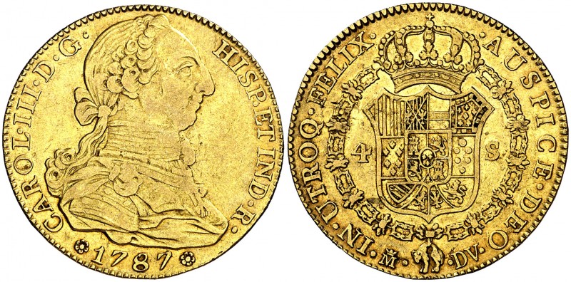 1787. Carlos III. Madrid. DV. 4 escudos. (AC. 1793). 13,38 g. MBC/MBC+.