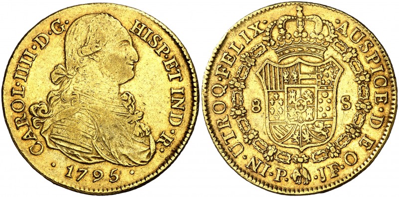 1795/4. Carlos IV. Popayán. JF. 8 escudos. (AC. 1666) (Cal.Onza 1057) (Restrepo ...