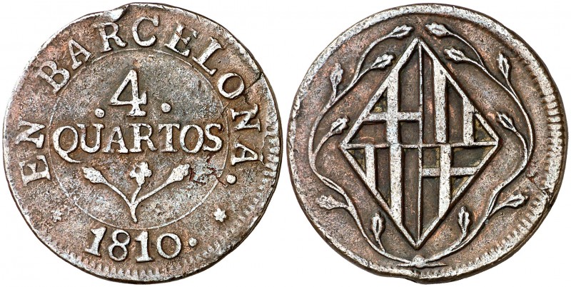 1810. Catalunya Napoleónica. Barcelona. 4 cuartos. (AC. 16). 8,29 g. MBC+.