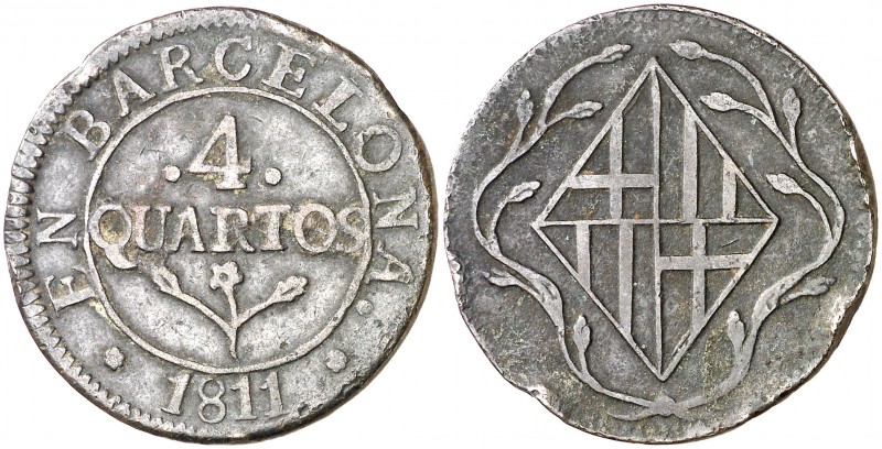 1811. Catalunya Napoleónica. Barcelona. 4 cuartos. (AC. 17). 8,34 g. MBC.