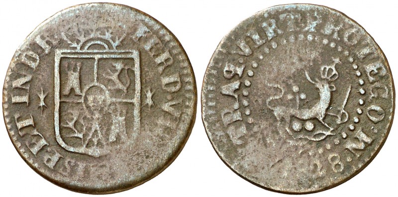 1828. Fernando VII. Manila. 1 cuarto. (AC. 93). 3,59 g. BC+.