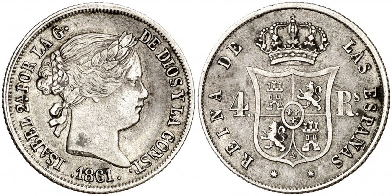 1861. Isabel II. Barcelona. 4 reales. (AC. 435). 5,17 g. MBC-/BC+.