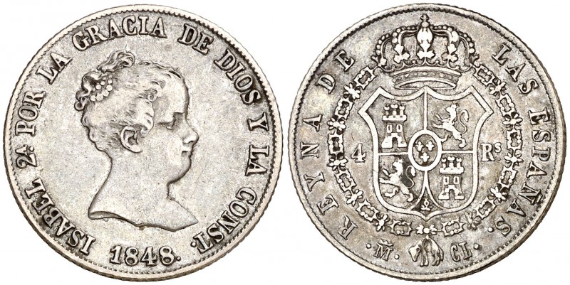 1848. Isabel II. Madrid. CL. 4 reales. (AC. 453). 5,24 g. MBC-.