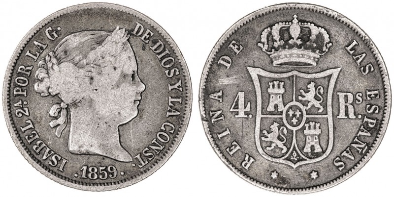 1859. Isabel II. Madrid. 4 reales. (AC. 465). 4,92 g. BC+/MBC-.