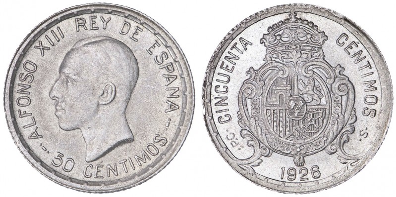 1926. Alfonso XIII. PCS. 50 céntimos. (AC. 50). 2,47 g. S/C.