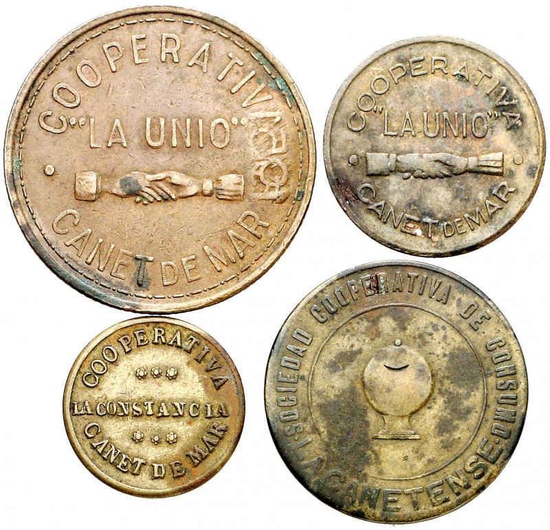 Canet de Mar. 5, 10 (dos) y 25 pesetas. (AL. 373, 380, 397 y 407v). 4 piezas de ...