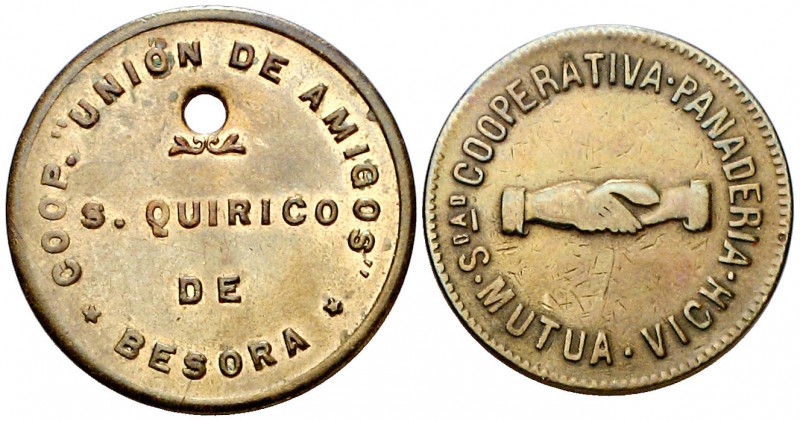 Lote de 2 monedas: Sociedad Cooperativa Mutua Panadera de Vic, y la Cooperativa ...