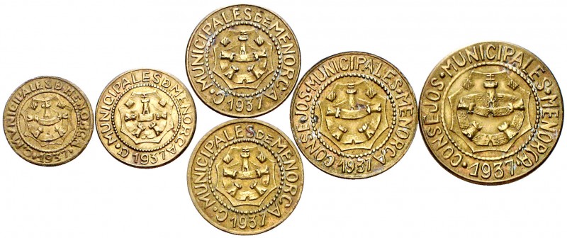 Menorca (Baleares). 5, 10, 25 céntimos (dos), 1 y 2,50 pesetas. (AC. 20 a 24). S...