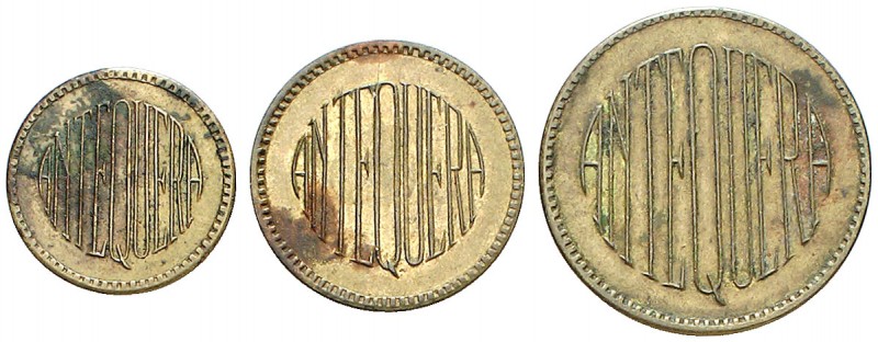 Antequera (Málaga). 50, 75 céntimos y 1 peseta. 3 monedas, serie completa. Raras...