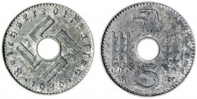 Alemania. 1940. A (Berlín). 5 reichspfennig. (Kr. 98). Moneda militar para uso en los territorios ocupados del este. Zinc. 2,49 g. MBC+.