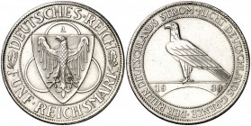 Alemania. 1930. A (Berlín). 5 reichsmark. (Kr. 71). Liberación de Renania. Limpiada. Escasa. AG. 25,06 g. EBC.