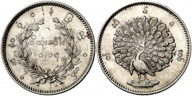 Birmania. CS 1214 (1853). 1 kyat. (Kr. 10). AG. 11,53 g. EBC-.