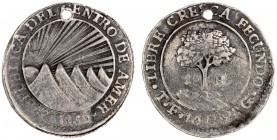Centro América. 1830. Tegucigalpa. TF. 1 real. (Kr. 19.2). Perforación. Ejemplar de la Colección Horn con la etiqueta original. AG. 3,26 g. (BC+).