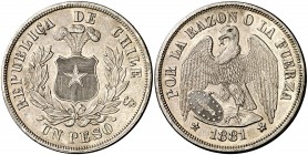 Chile. 1881. S (Santiago). 1 peso. (Kr. 142.1). AG. 24,52 g. EBC.
